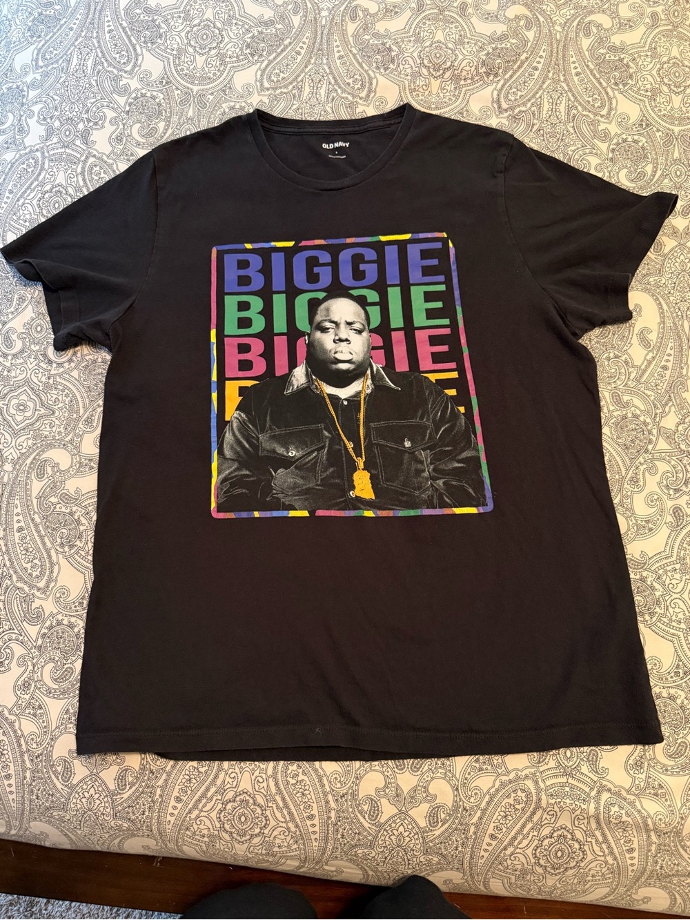 Old Navy Black Tee with Colorful Biggie Graphic
